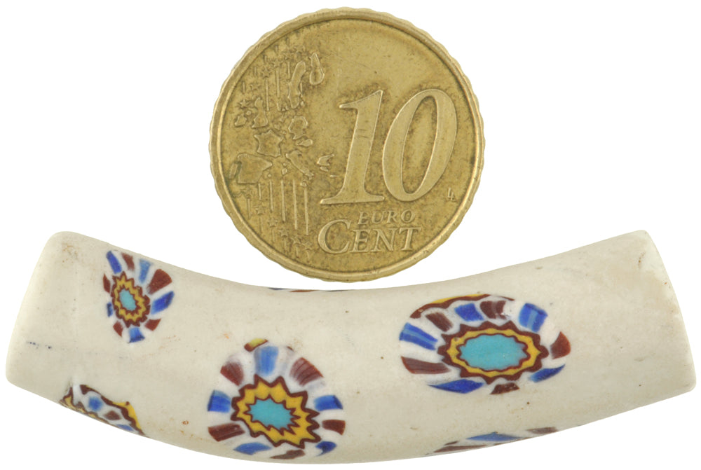 Rare Antique Large Elbow Venetian Millefiori Mosaic Glass Trade Bead - alternate view