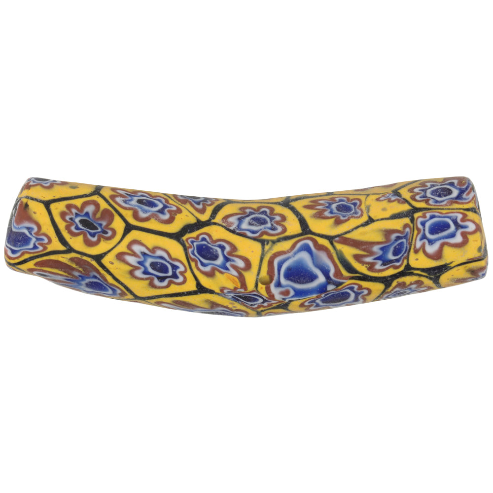 Antique Venetian Millefiori Mosaic Elbow Trade Bead 55X13Mm