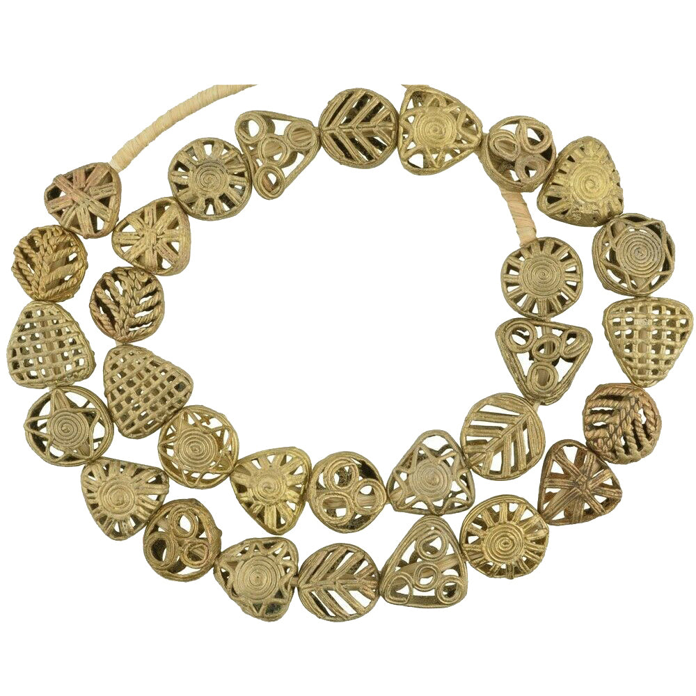 Unique Handcrafted Tabular Ashanti Brass Beads - Traditional Elegance