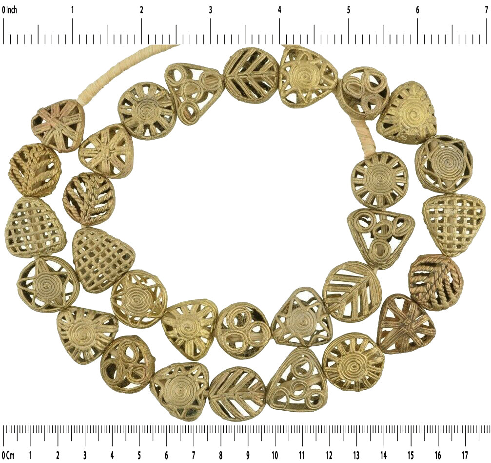 Unique Handcrafted Tabular Ashanti Brass Beads - Traditional Elegance - zoomed-in detail