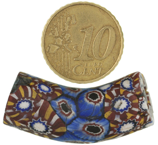 Rare Antique Elbow Millefiori Venetian Mosaic Glass Trade Bead - 35X13Mm - alternate view