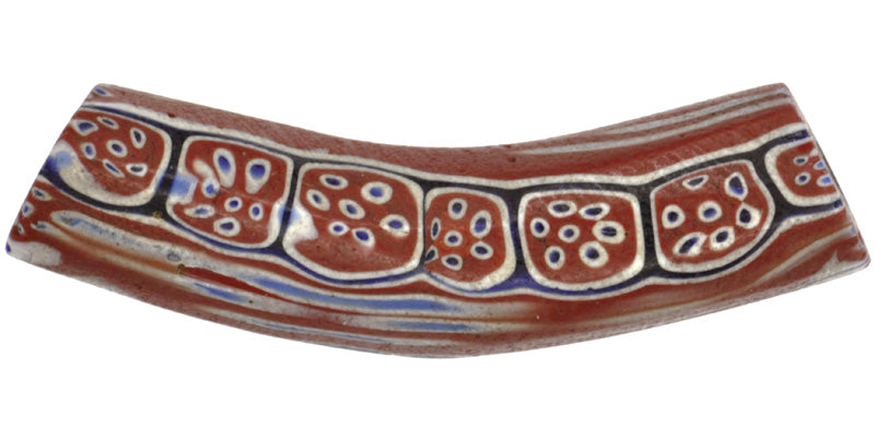 Antique Venetian Elbow Millefiori Mosaic Trade Bead - 40X11Mm, African Trade - close-up