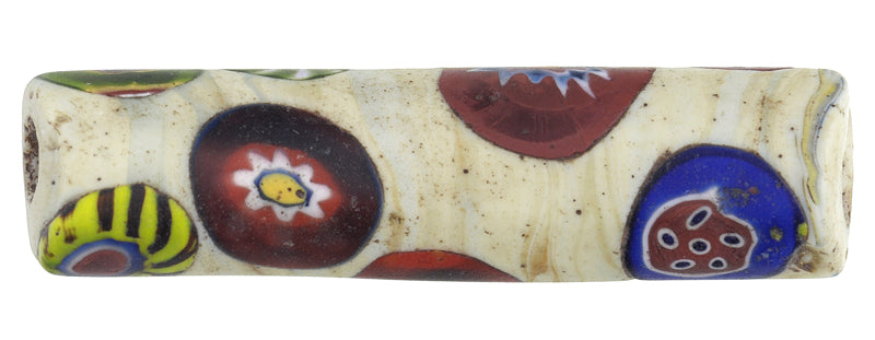 Rare Antique Large Multimurrine Millefiori Venetian Glass Trade Bead 48X12Mm - close-up