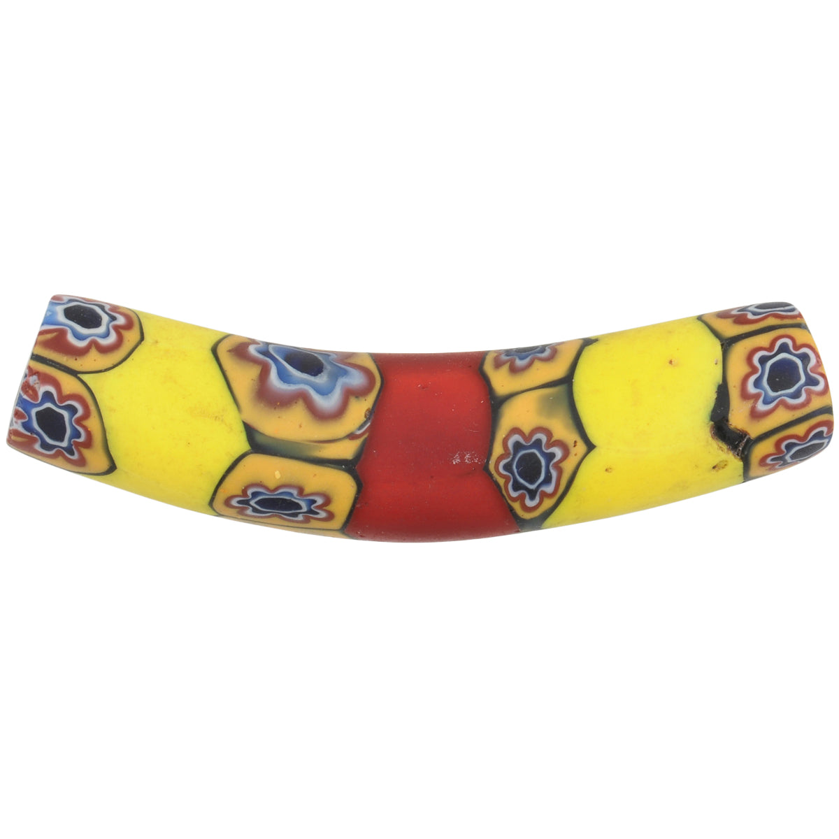 Rare Antique Elbow Millefiori Mosaic Glass Trade Bead, 37Mm - African Trade Bead