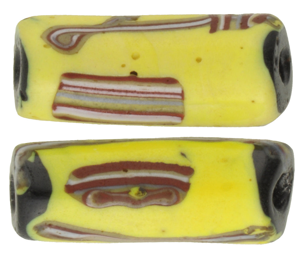 Rare Pair Of Antique Elbow Millefiori Venetian Glass Trade Beads - 20Mm - alternate view