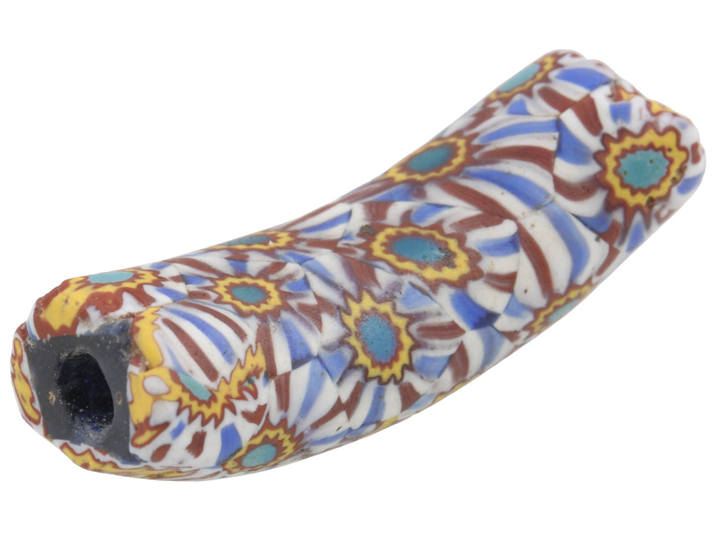 Rare Antique Surfboard-Shaped Venetian Millefiori Mosaic Trade Bead - 36Mm - close-up