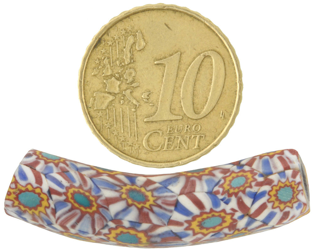 Rare Antique Surfboard-Shaped Venetian Millefiori Mosaic Trade Bead - 36Mm - zoomed-in detail