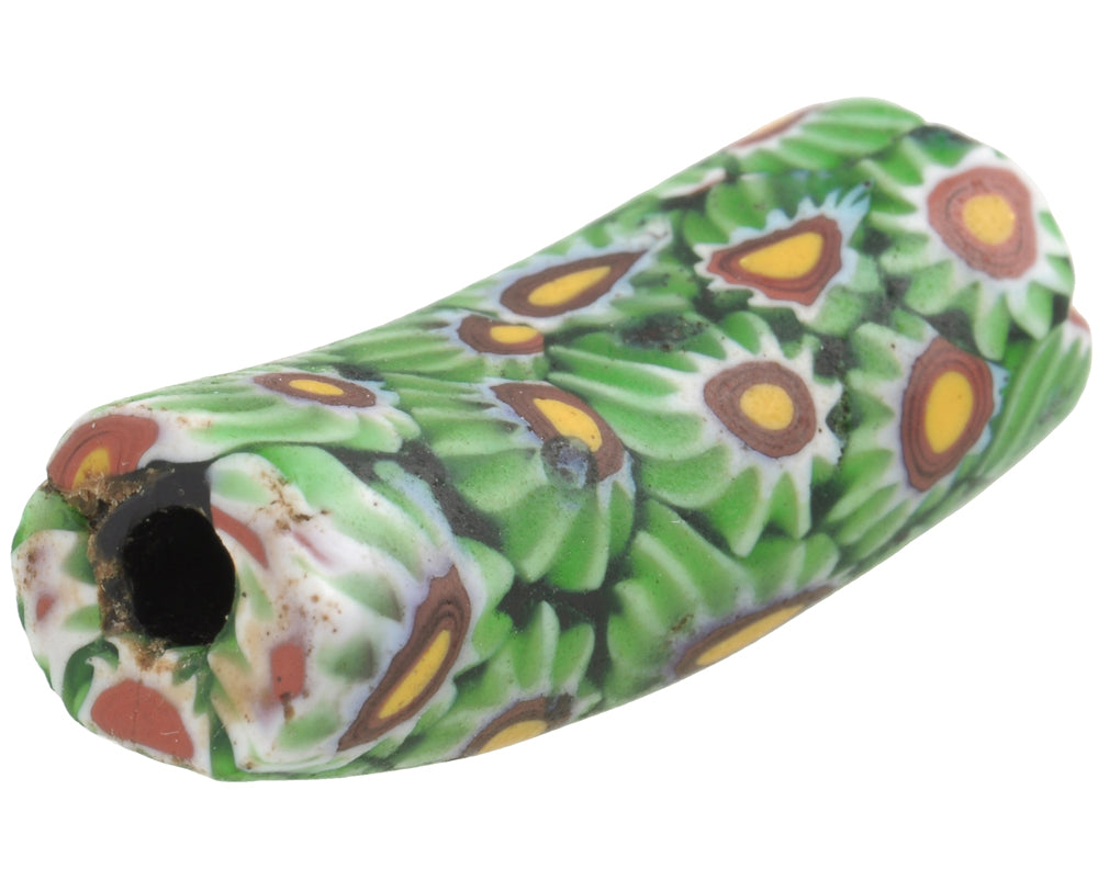 Antique Venetian Tabular Millefiori Surfboard Bead - Mosaic Glass Trade Bead - close-up