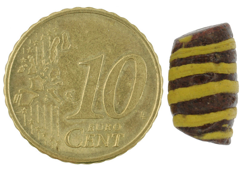 Rare Brown & Yellow Antique Islamic Glass Trade Bead - Fustat 1200 Ad - close-up