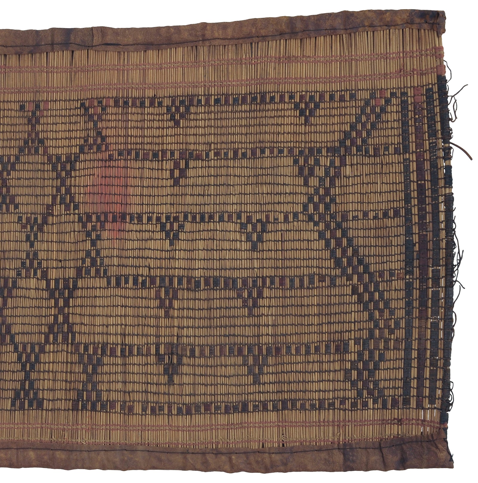 Authentic Tuareg Straw and Leather Mat – Nomad Geometric Art (35″×17″)