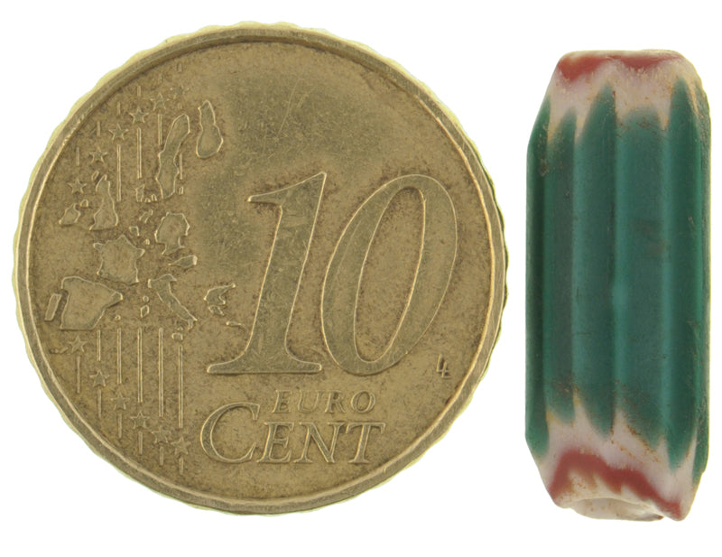 Large Green 4 Layer Venetian Chevron Bead | Antique Trade Glass - close-up