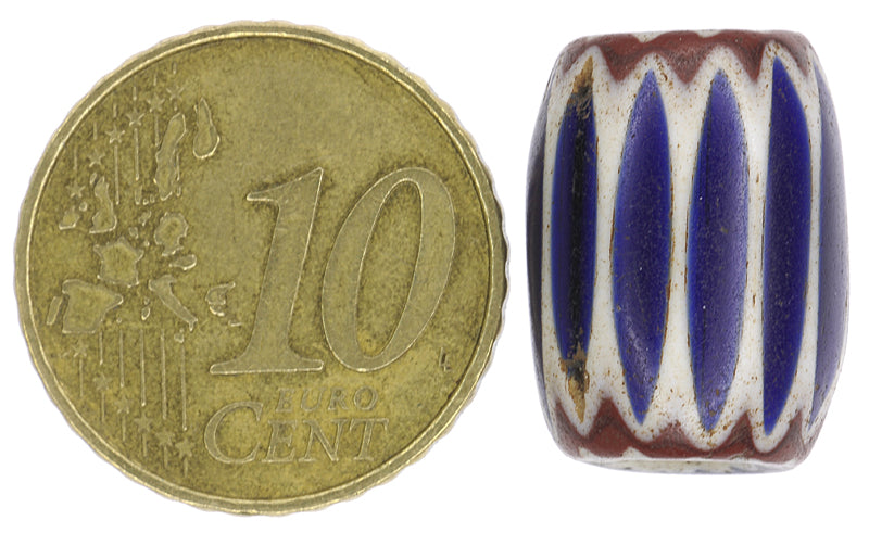 Blue 6-Layer Chevron Bead - Antique Venetian Glass, 17X12Mm - close-up