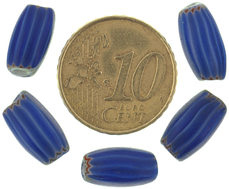 Rare 6 Layer Blue Chevron Beads | Antique Venetian Trade Glass - close-up