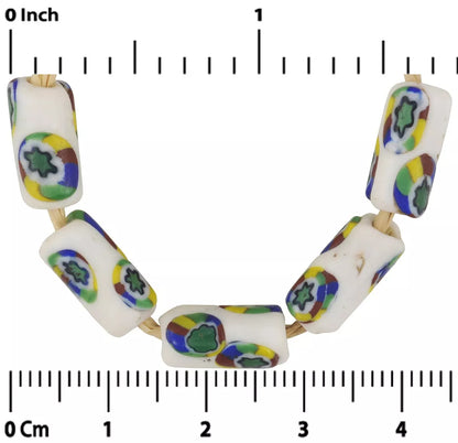 Antique White Millefiori African Trade Beads - Rare Venetian Mosaic Glass - close-up