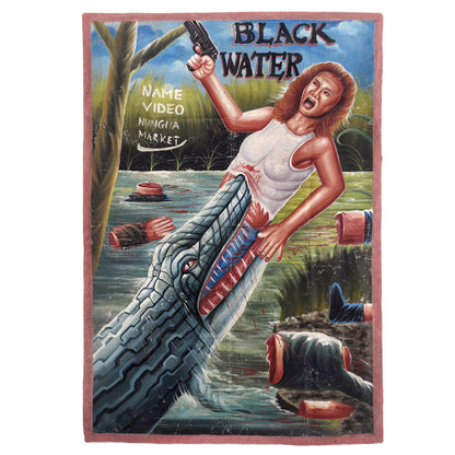 Hand-Painted Black Water Movie Poster | Ghanaian Horror Art - horror scene artwork