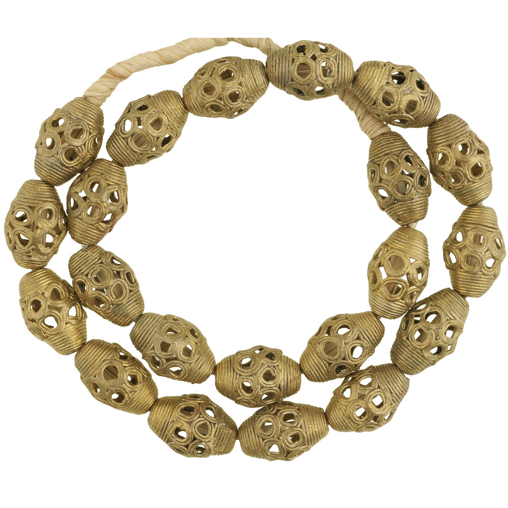 Large African Brass Beads - Handmade In Ghana, 24" Strand