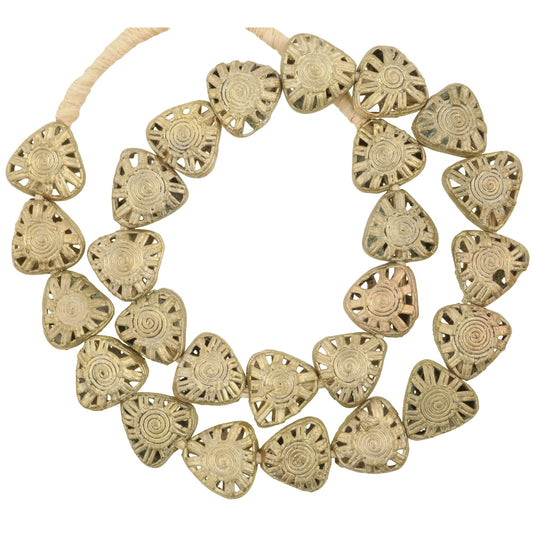 Authentic African Tabular Brass Beads, Handmade In Ghana - 21¾" Strand