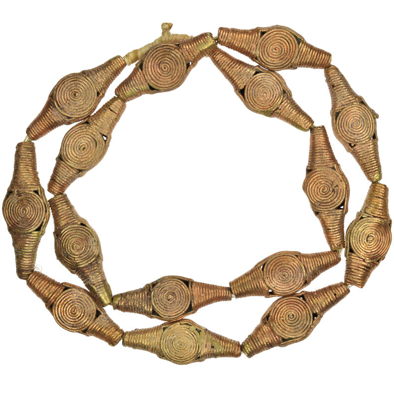 African Handmade Brass Beads - 26" Strand, Ghana Lost Wax Technique