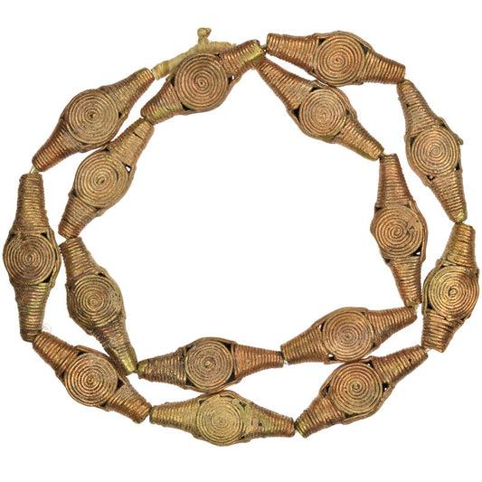 African Handmade Brass Beads - 26" Strand, Ghana Lost Wax Technique