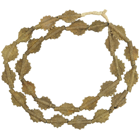 Handcrafted Flat African Brass Beads - 25" Strand, Made In Ghana