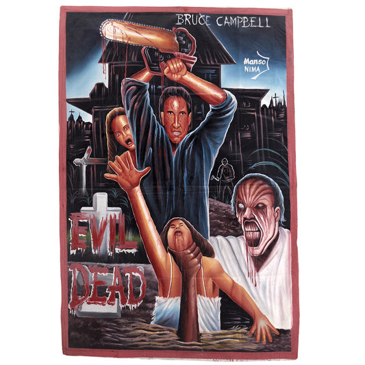 Evil Dead Ghanaian Hand-Painted Movie Poster | Authentic Art - horror scene artwork