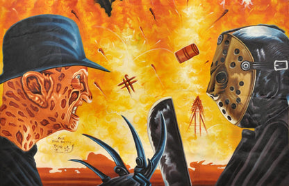 Freddy Vs Jason - Hand-Painted Horror Movie Poster From Ghana - close-up