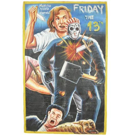 Friday The 13Th Horror Movie Poster - Authentic Ghanaian Hand-Painted Art - horror scene artwork