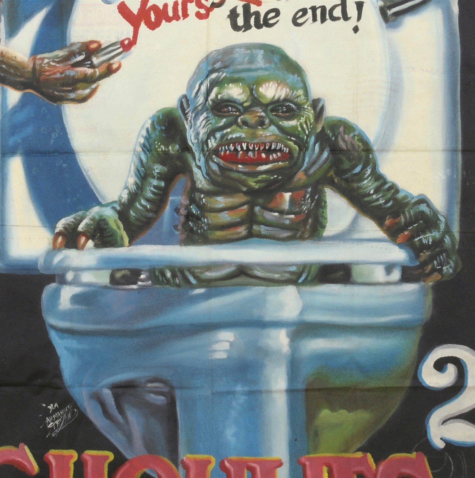 Ghoulies 2 Movie Poster - Hand Painted Ghanaian Horror Art - close-up