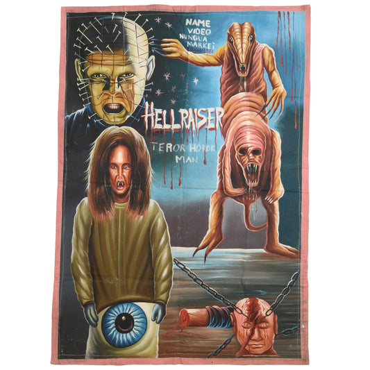 Hellraiser Hand Painted Movie Poster | Unique Ghanaian Horror Art - horror scene artwork