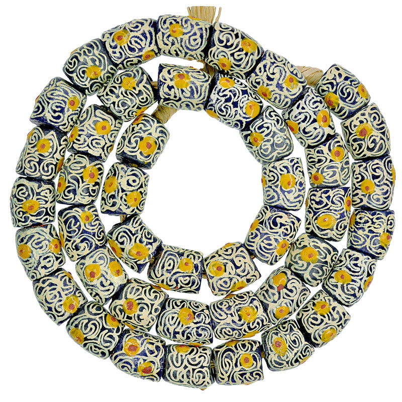 African Trade Beads: Fancy Powder Glass Beads, 13Mm, Handmade In Ghana