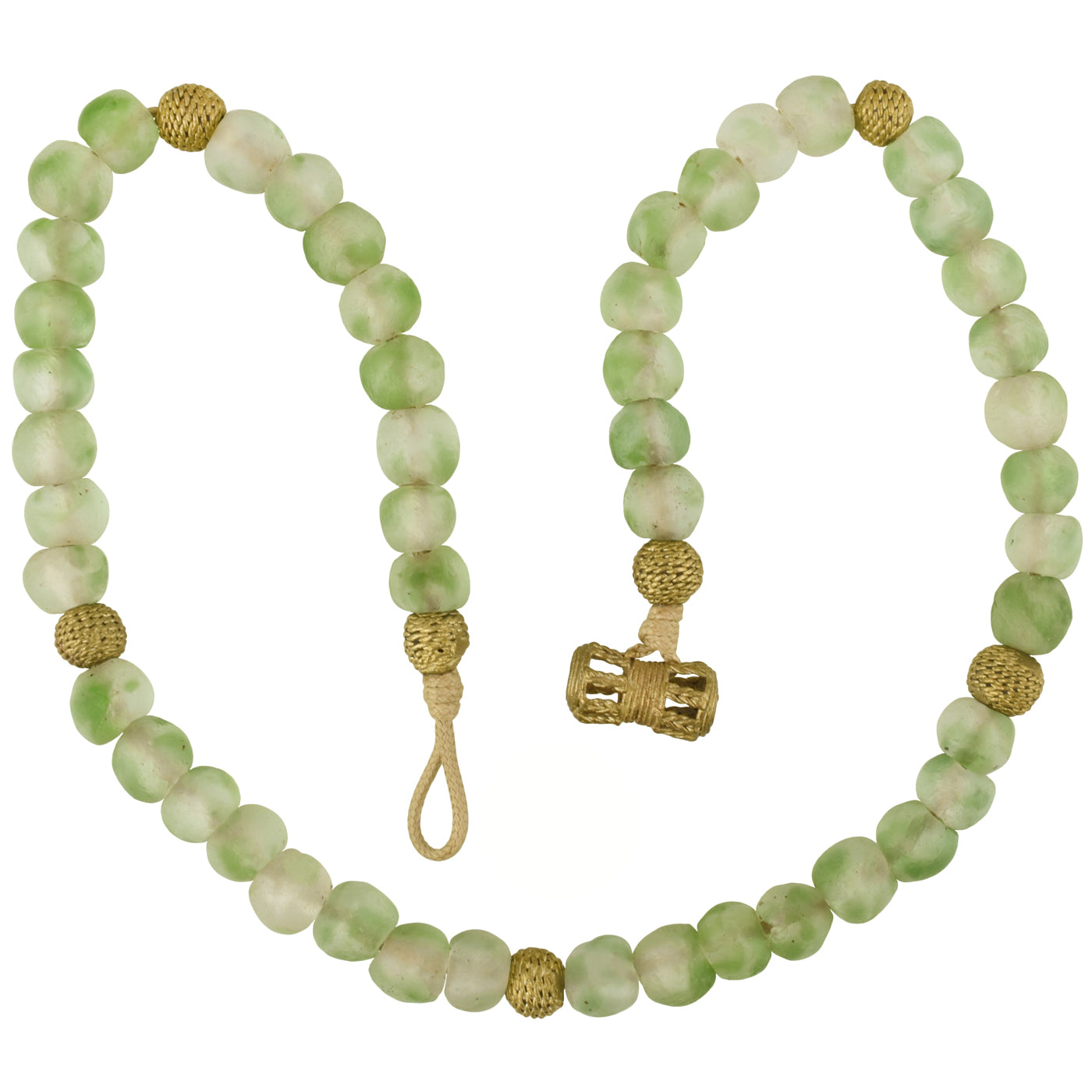 Handmade Green Beaded Glass Necklace With African Trade Beads & Brass