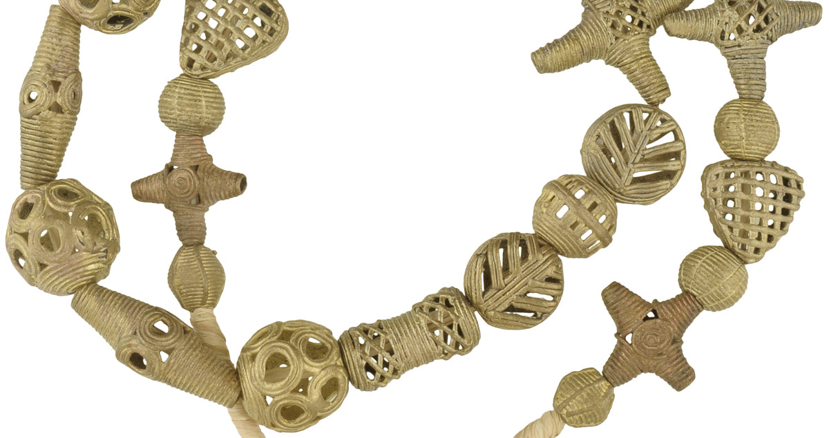 Handmade African Brass Beads From Ghana - 25 3/4" Strand - close-up