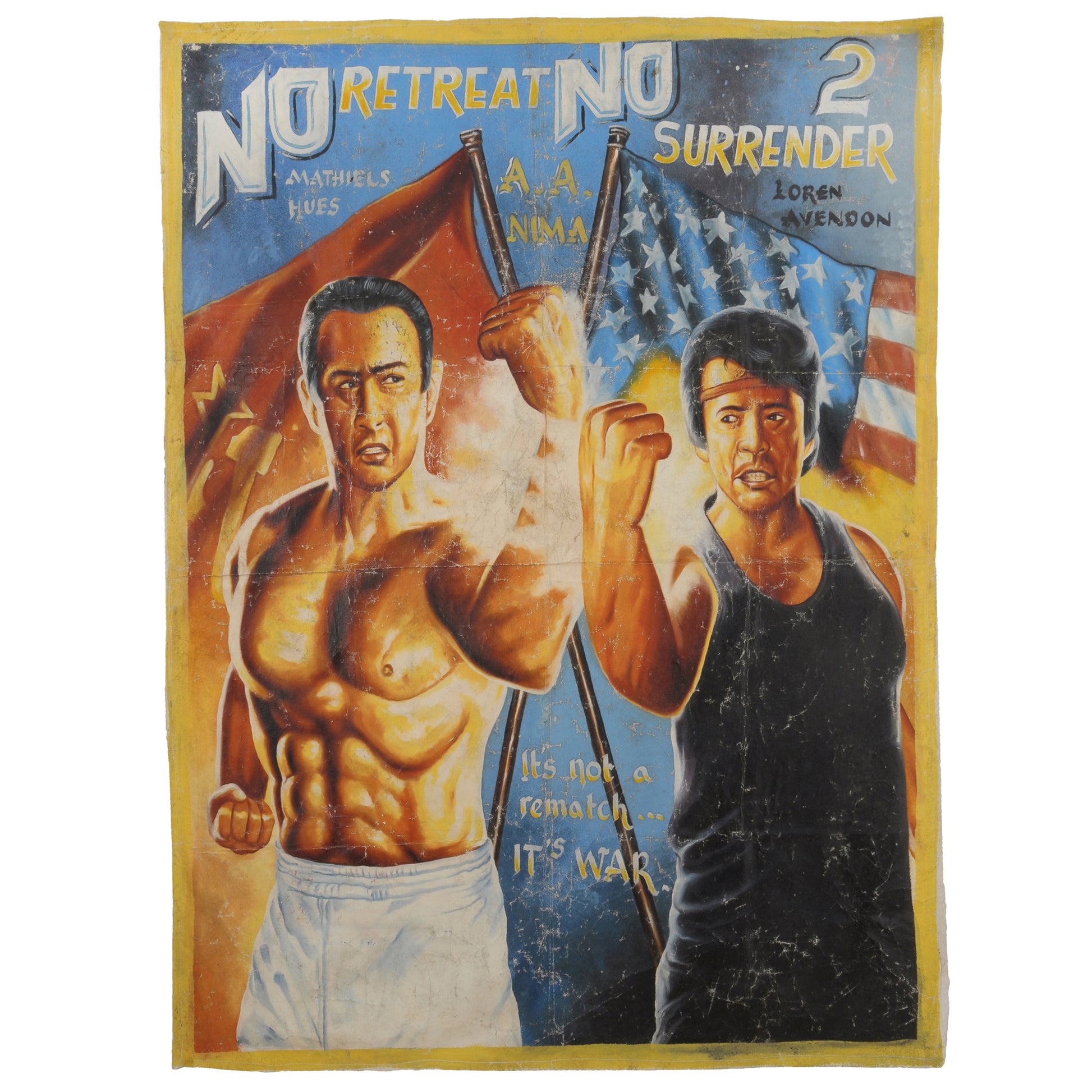 Authentic No Retreat No Surrender 2 Movie Poster - Hand Painted In Ghana - Cynthia Rothrock and Donnie Yen action scene