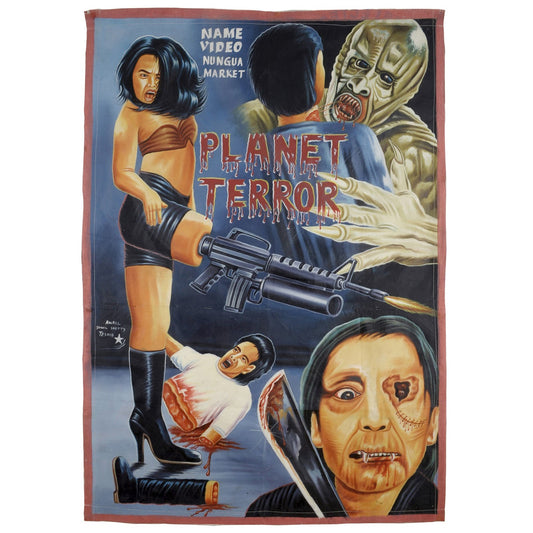 Planet Terror: Unique Hand-Painted Ghana Movie Poster Art - horror scene artwork