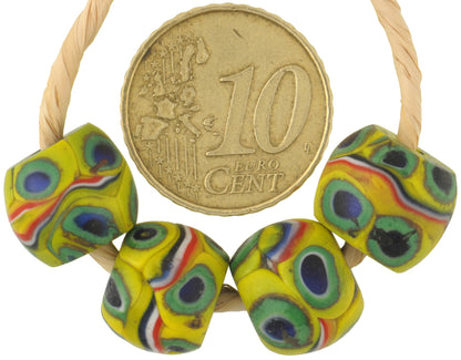 Antique Banded Millefiori Venetian Mosaic Glass Trade Beads, 12X10Mm - alternate view