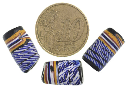 Rare Antique Venetian Banded Fancy Wound Glass Trade Beads - 14-15Mm - close-up