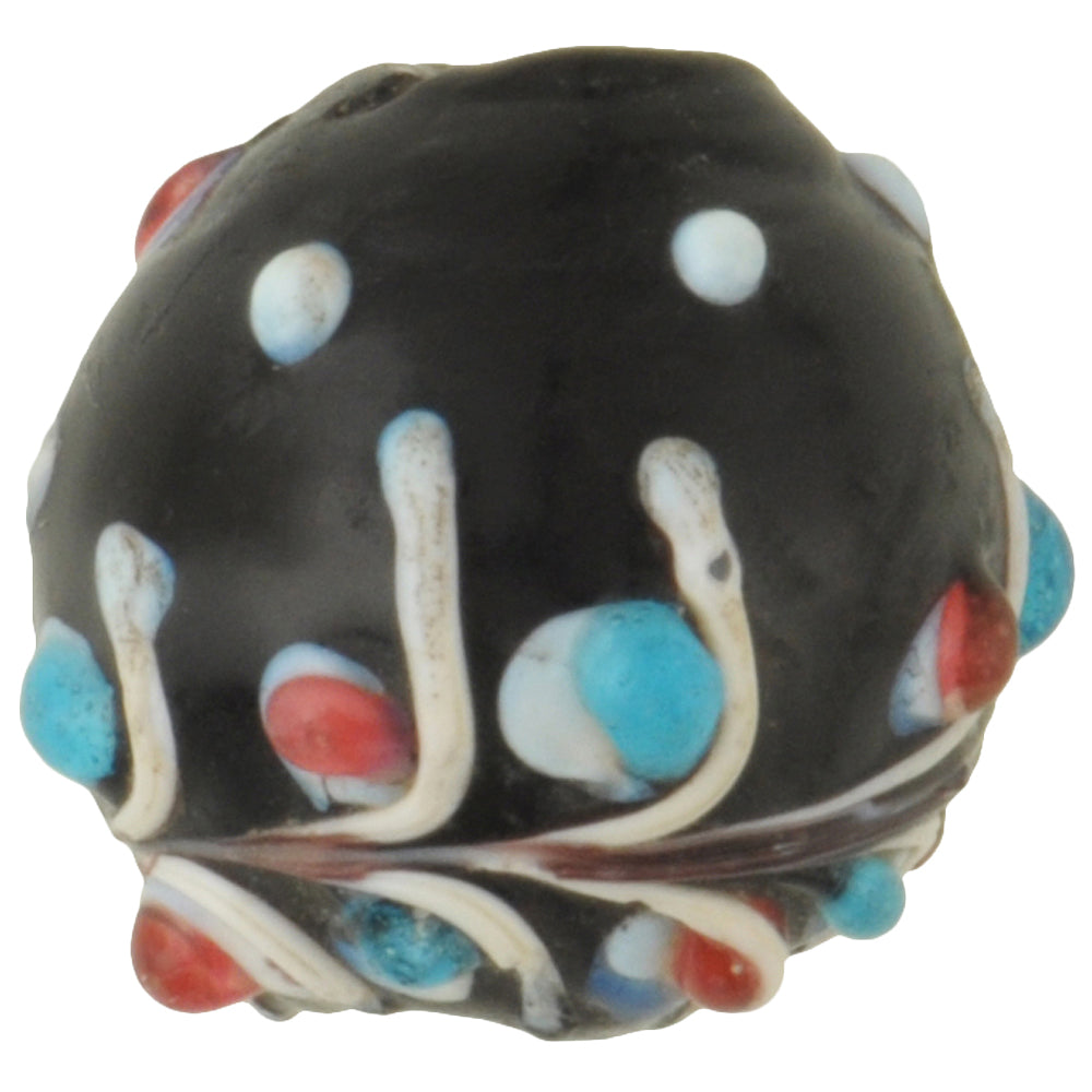 Rare Antique Black Floral Venetian Glass Trade Bead - African Trade