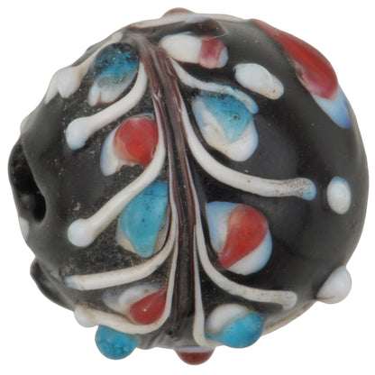 Rare Black Floral Antique Venetian Wound Glass African Trade Bead