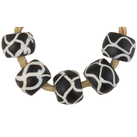 Beautiful Antique Black "Rattle Snake" Venetian Lampwork Trade Beads - 5 Pcs