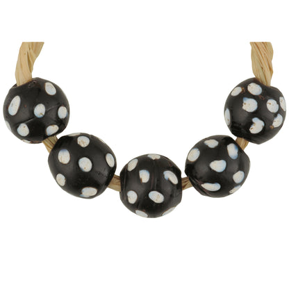 Antique Venetian Black "Skunk" Lampwork Glass Trade Beads, 9-10Mm