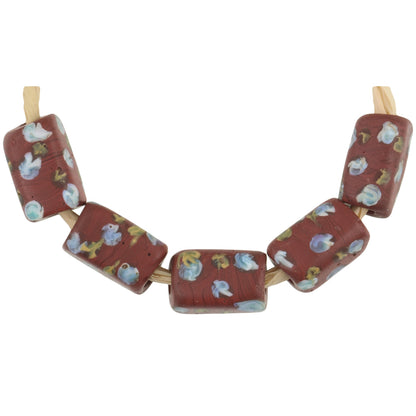 Antique Rectangular Brick Eye Venetian Lampwork Glass Trade Beads, 11X7Mm