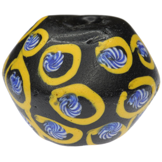 Rare Antique Black Bicone "King" Venetian Glass Trade Bead - Lampwork Trail Design