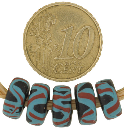 Rare Antique Fancy Venetian Glass Trade Beads With Trail Decoration - 10-11Mm - alternate view