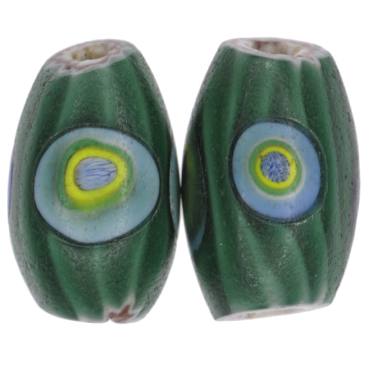 Rare 4-Layer Venetian Chevron Beads With Murrine - Antique Pair