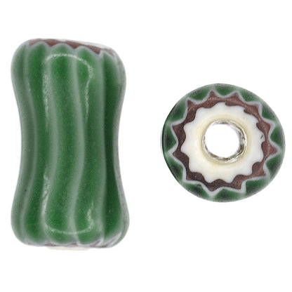 Green Dog Bone Chevron Beads - Antique Venetian Matched Pair