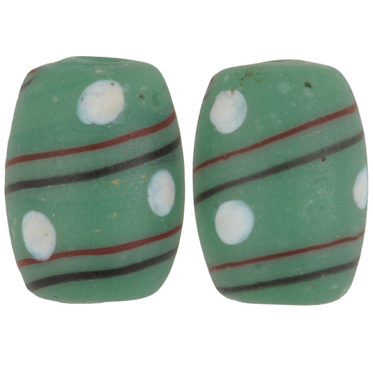 Rare Antique Green "Eye" Fancy Venetian Lampwork Trade Beads 15X11Mm