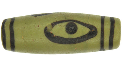 Rare Green Eye Antique Venetian Wound Glass Trade Bead With Trail Decoration - close-up