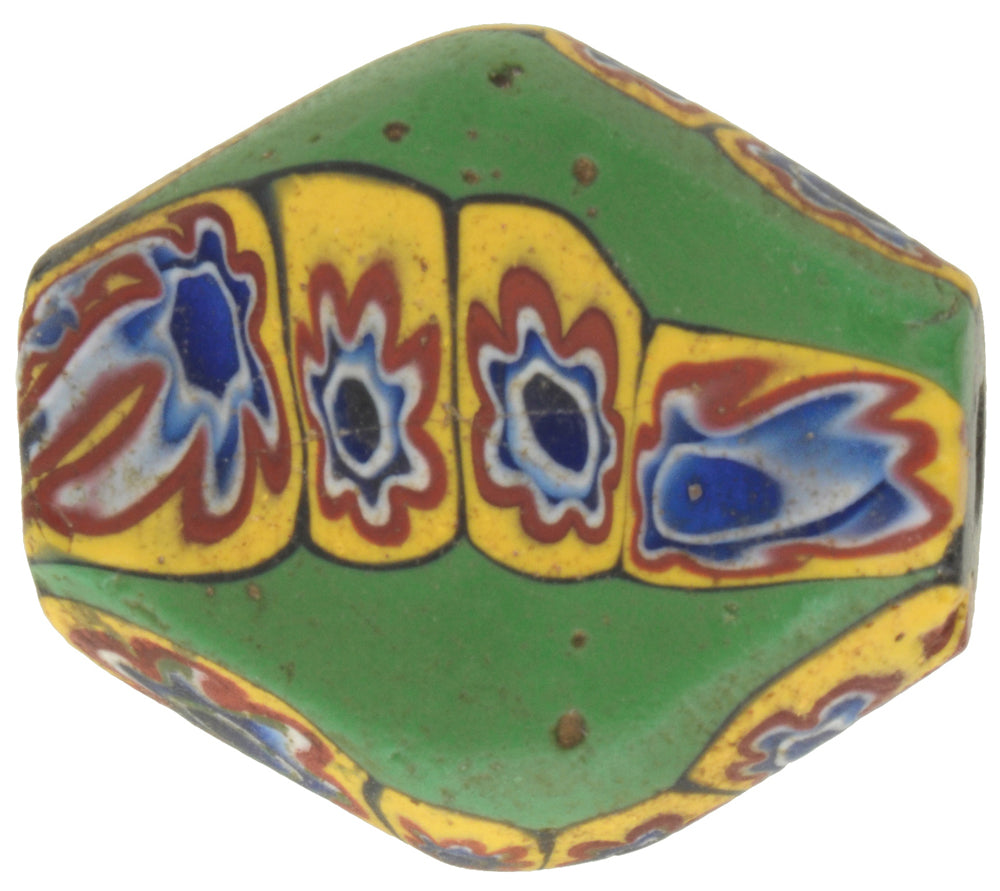 Antique Large Tabular Millefiori Mosaic Glass African Trade Bead, Early 1900S - close-up
