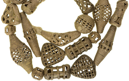 Authentic African Brass Beads Strand From Ghana - 27.5" Handmade - close-up