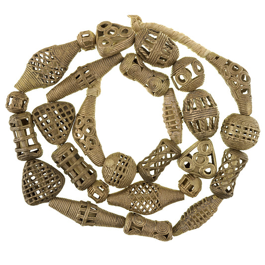 Authentic African Brass Beads Strand From Ghana - 27.5" Handmade